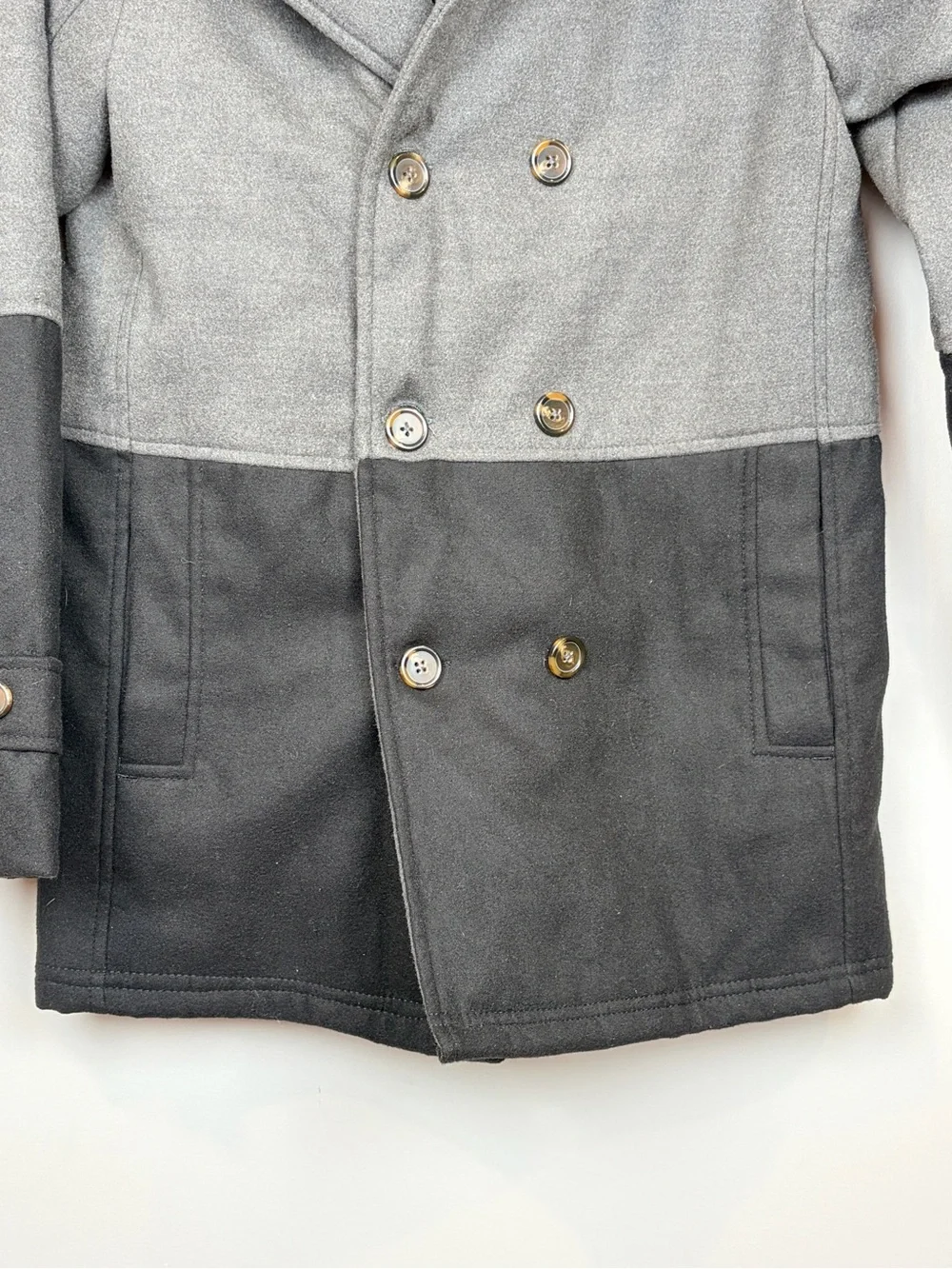 London Fog Boys Double Breasted Peacoat Jacket‎ Gray Black Size L 14-16